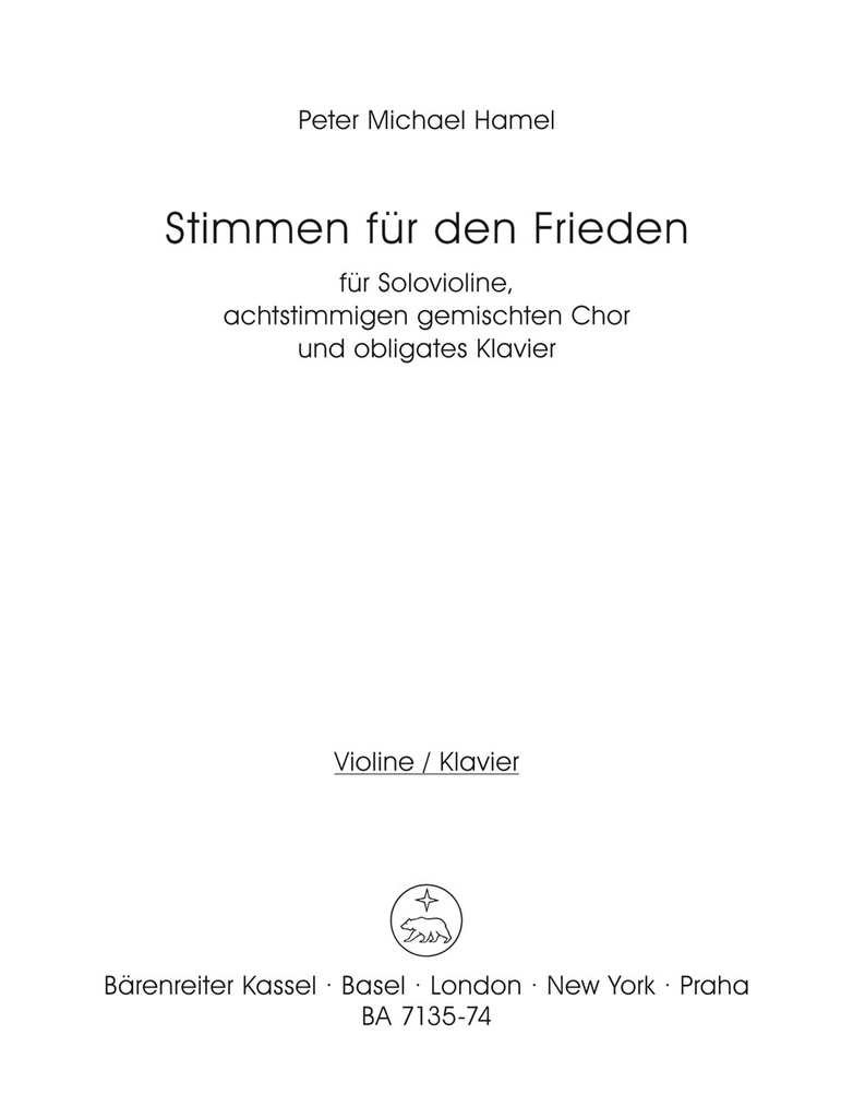 Stimmen für den Frieden für Solovioline, achtstimmigen Mixed Choir und obligates Klavier (1982) (Violin 1)