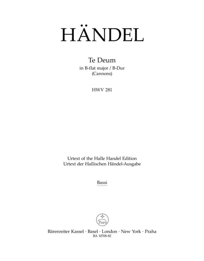 Te Deum B-Dur, HWV.281 (Cannons) (Bassi)