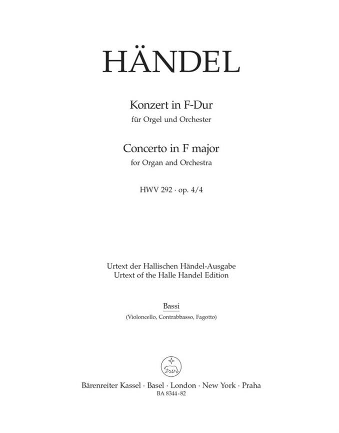 Concerto for Organ and Orchestra F major, Op.4/4, HWV.292 (Cello / Double bass)