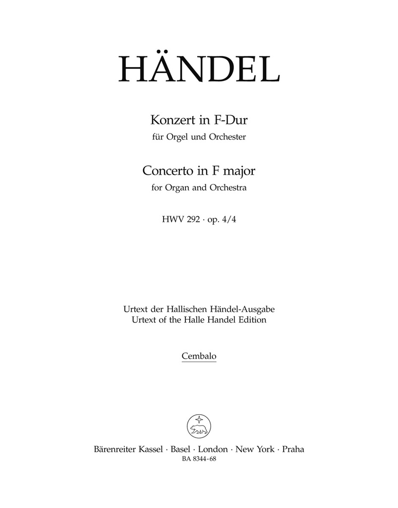 Concerto for Organ and Orchestra F major, Op.4/4, HWV.292 (Harpsichord)