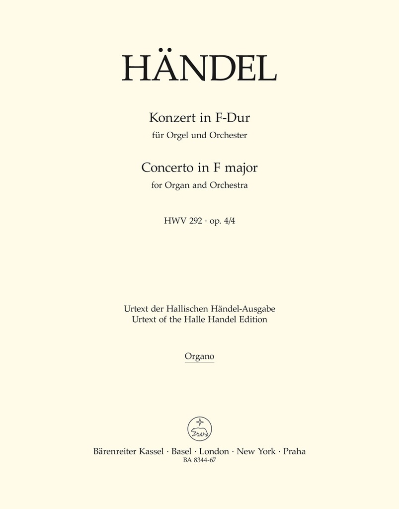 Concerto for Organ and Orchestra F major, Op.4/4, HWV.292 (Organ Solo)