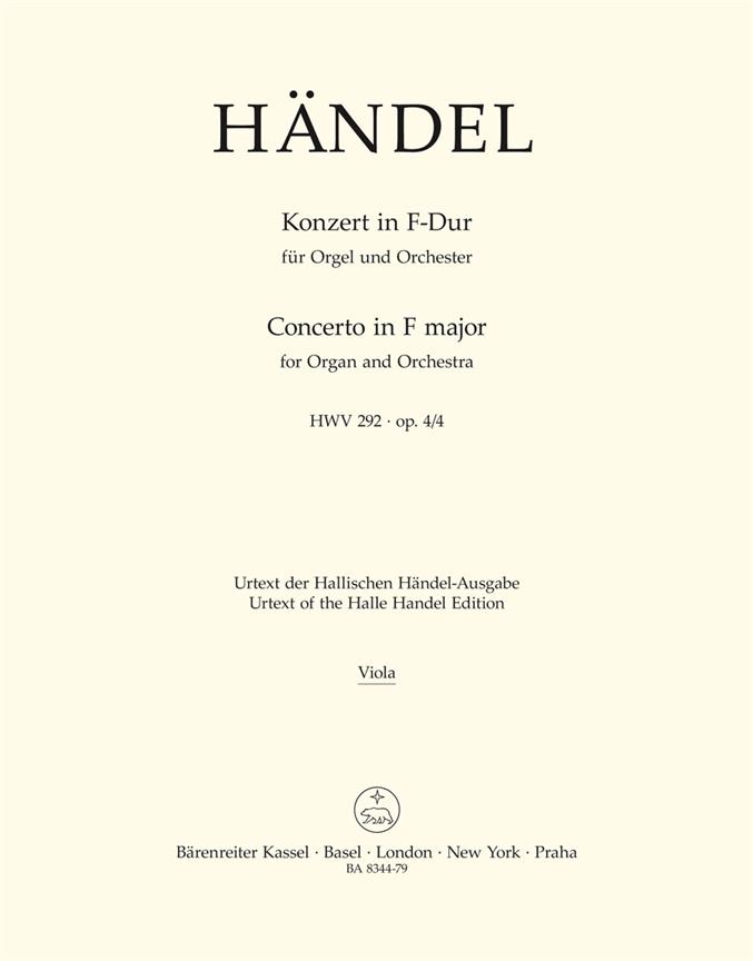 Concerto for Organ and Orchestra F major, Op.4/4, HWV.292 (Viola)