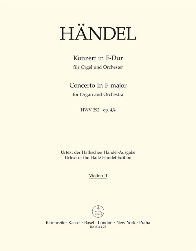 Concerto for Organ and Orchestra F major, Op.4/4, HWV.292 (Violin 2)