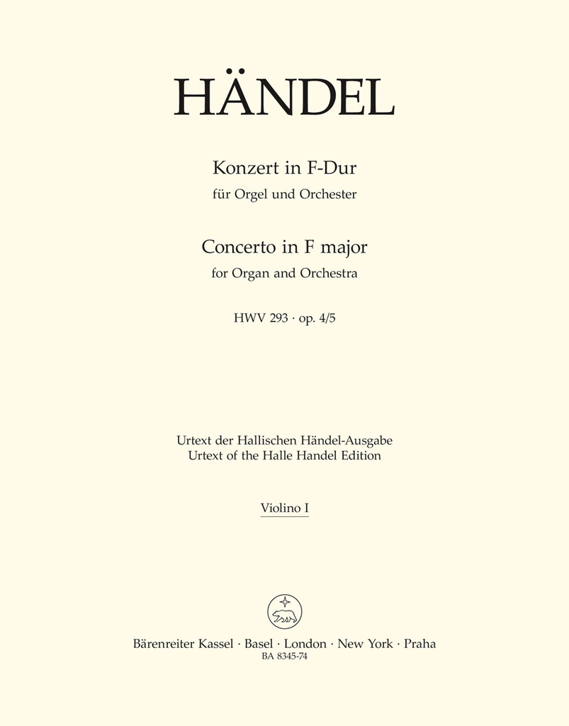 Concerto for Organ and Orchestra F major, Op.4/5, HWV.293 (Violin 1)