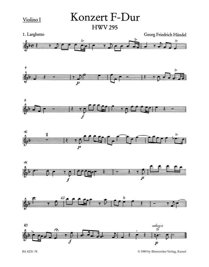 Concerto for Organ and Orchestra No.13 F major, HWV.295 'The Cuckoo and the Nightingale' (Violin 1)