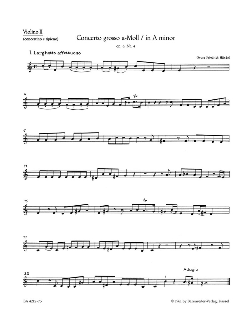Concerto grosso a-Moll, Op.6/4, HWV.322 (Violin 2)