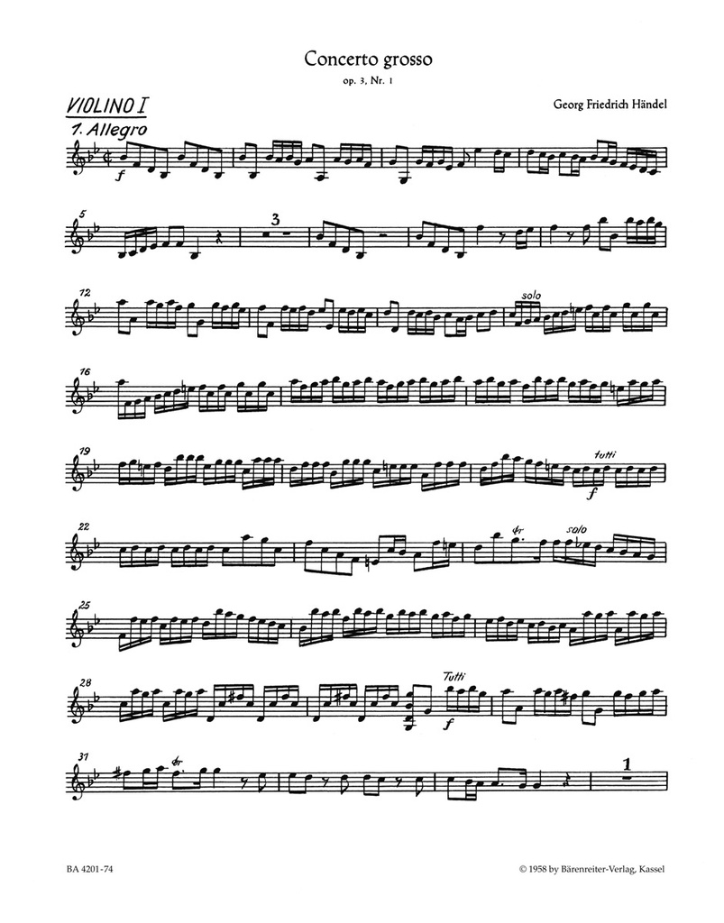 Concerto grosso B-Dur, Op.3/1, HWV.312 (Violin 1)