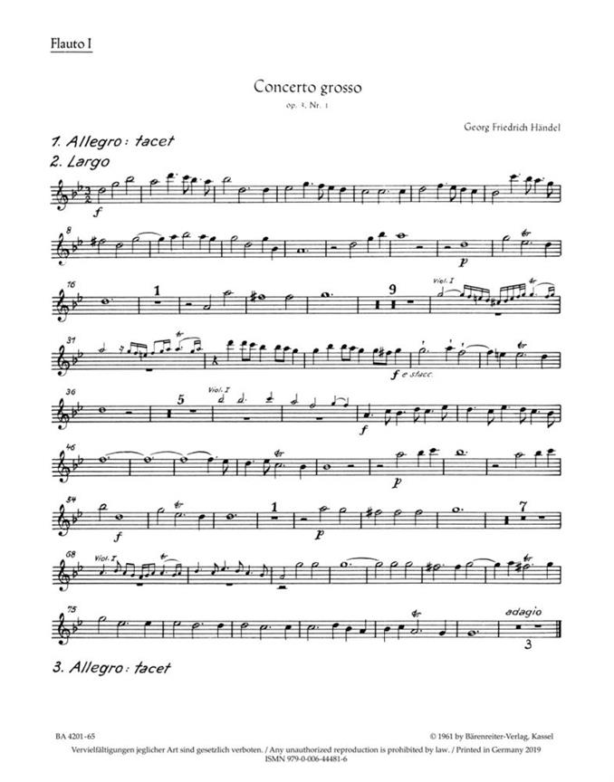 Concerto grosso B-Dur, Op.3/1, HWV.312 (Wind parts, Urtext edition)