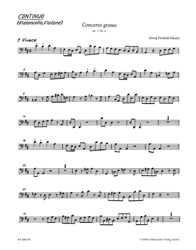 Concerto grosso D major, Op.3/6, HWV.317 (Cello / Double bass)