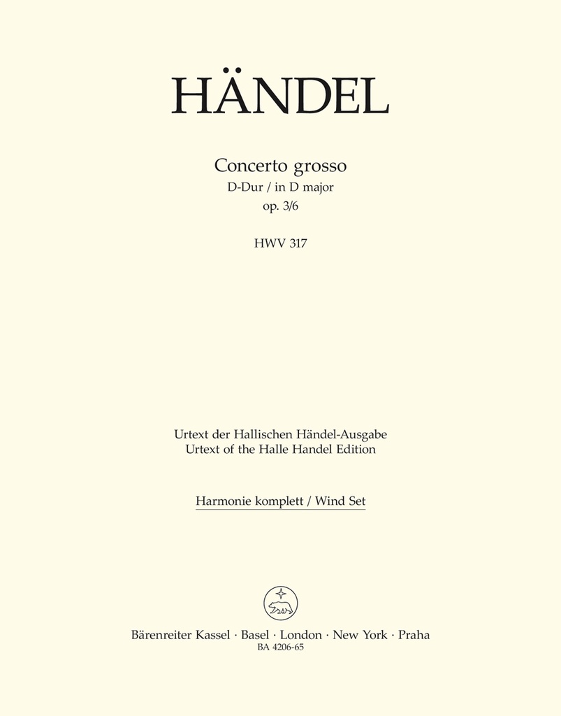 Concerto grosso D major, Op.3/6, HWV.317 (Wind parts, Urtext edition)