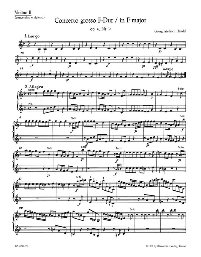 Concerto grosso F major, Op.6/9, HWV.327 (Violin 2)