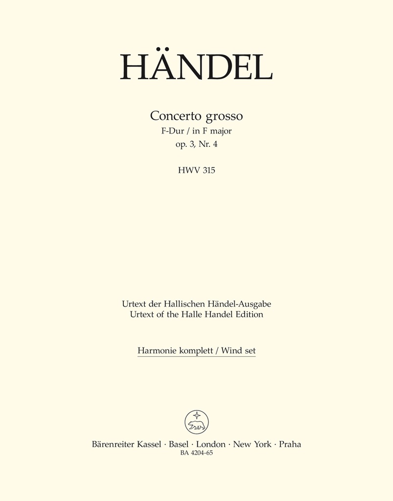 Concerto grosso F-Dur, Op.3/4, HWV.315 (Wind parts, Urtext edition)