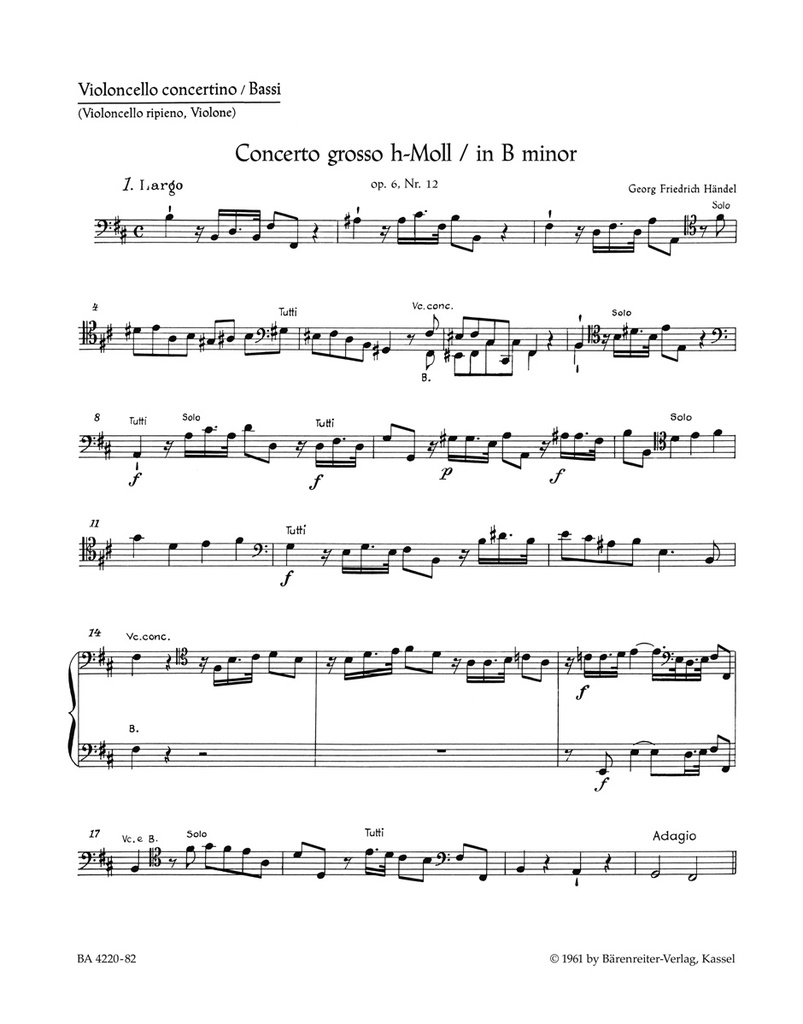 Concerto grosso h-Moll, Op.6/12, HWV.330 (Cello Solo)