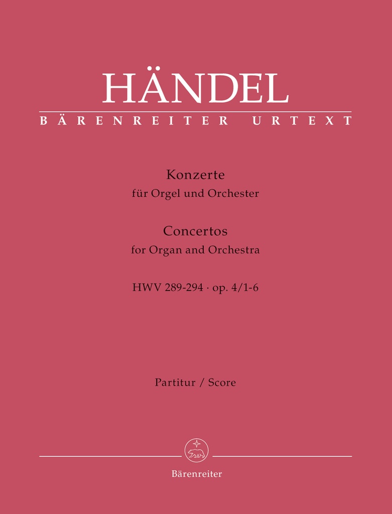 Organ Concertos No.1-6, Op.4, HWV.289-294 (Set containing BA 8341-8346) (Full score, Urtext edition)