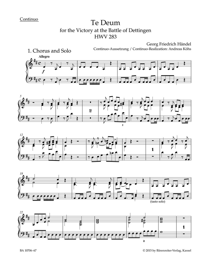 Te Deum for the Victory at the Battle of Dettingen, HWV.283 (Basso continuo )