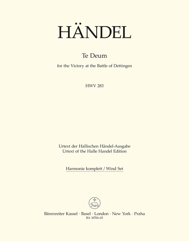 Te Deum for the Victory at the Battle of Dettingen, HWV.283 (Wind parts, Urtext edition)