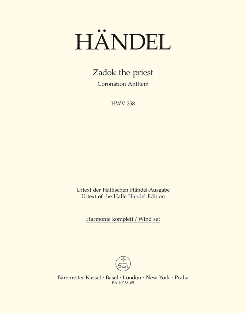 Zadok the priest, HWV.258 (Wind parts, Urtext edition)