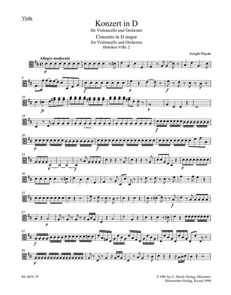 Concerto for Violoncello and Orchestra D major Hob. VIIb:2 (Viola)
