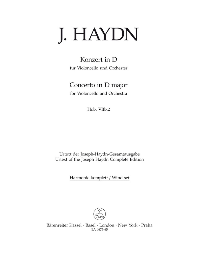 Concerto for Violoncello and Orchestra D major Hob. VIIb:2 (Wind parts, Urtext edition)