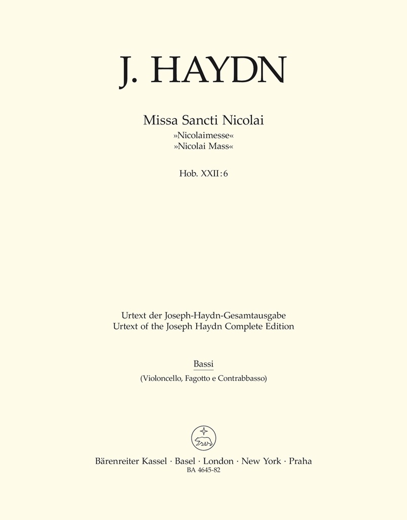 Missa Sancti Nicolai Hob. XXII:6 'Nicolai Mass' (Cello / Double bass)