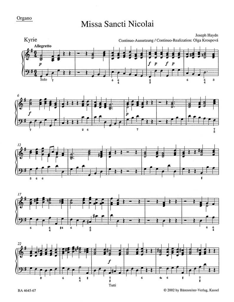 Missa Sancti Nicolai Hob. XXII:6 'Nicolai Mass' (Organ)