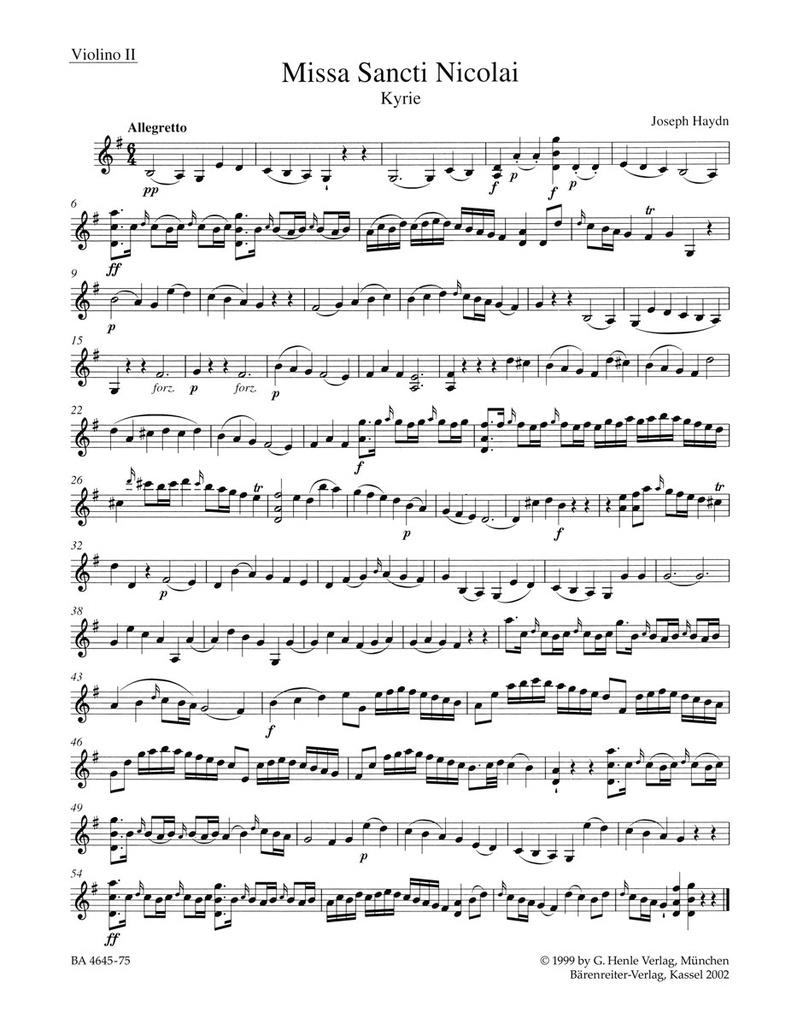 Missa Sancti Nicolai Hob. XXII:6 'Nicolai Mass' (Violin 2)