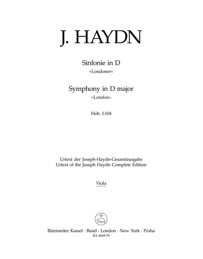 Symphony D major Hob.I :104 'London Symphony No.12' (Viola)