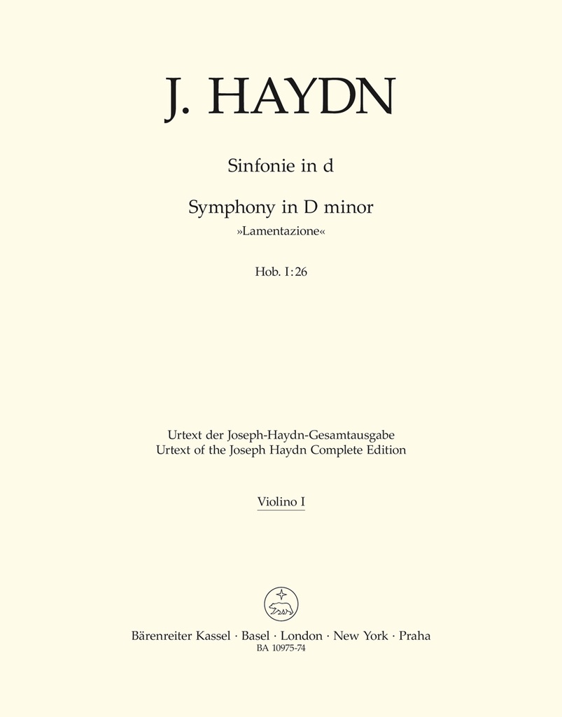 Symphony D minor Hob. I:26 'Lamentazione' (Violin 1)