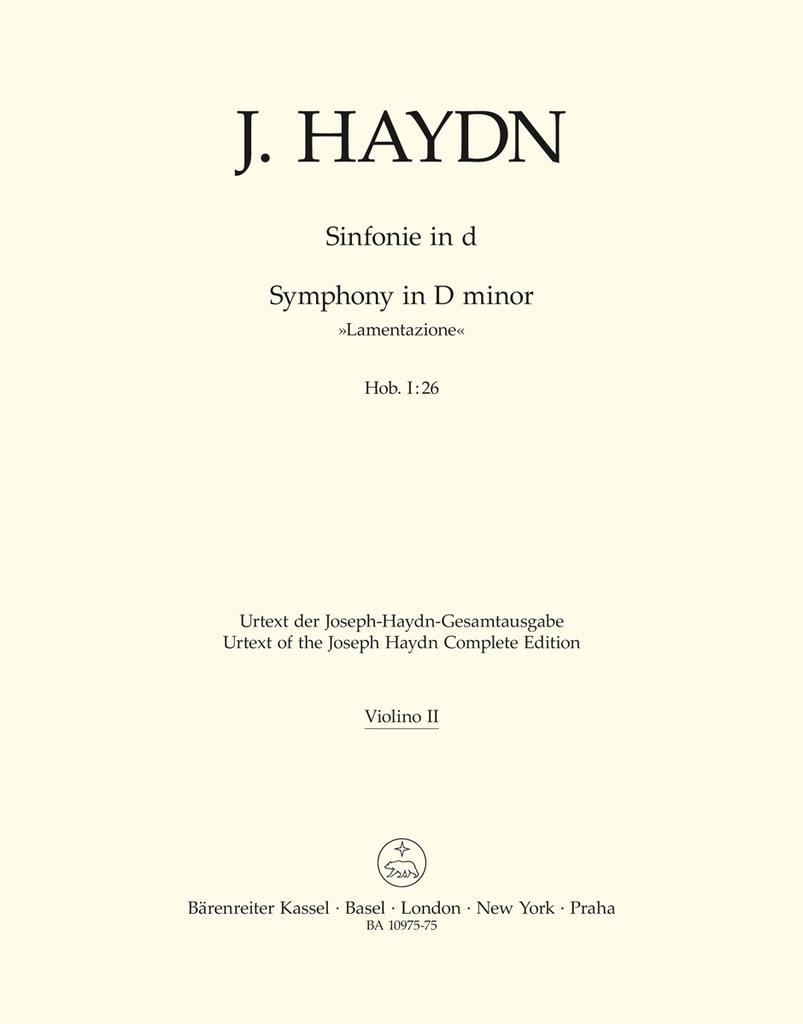 Symphony D minor Hob. I:26 'Lamentazione' (Violin 2)