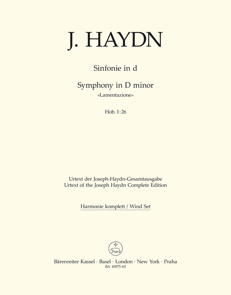 Symphony D minor Hob. I:26 'Lamentazione' (Wind parts, Urtext edition)