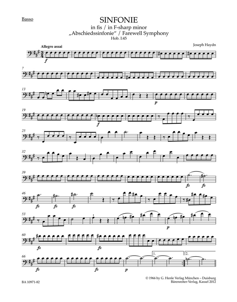 Symphony F-sharp minor Hob. I:45 'Farewell Symphony' (Basso)