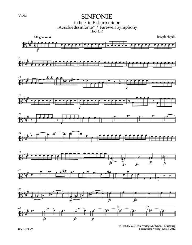 Symphony F-sharp minor Hob. I:45 'Farewell Symphony' (Viola)