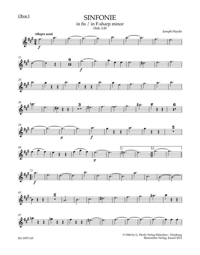 Symphony F-sharp minor Hob. I:45 'Farewell Symphony' (Wind parts, Urtext edition)
