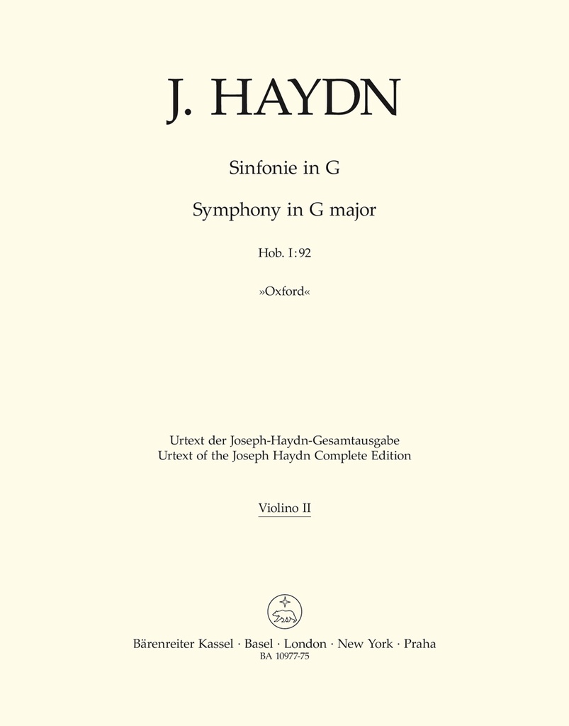 Symphony G major Hob. I:92 'Oxford' (Violin 2)