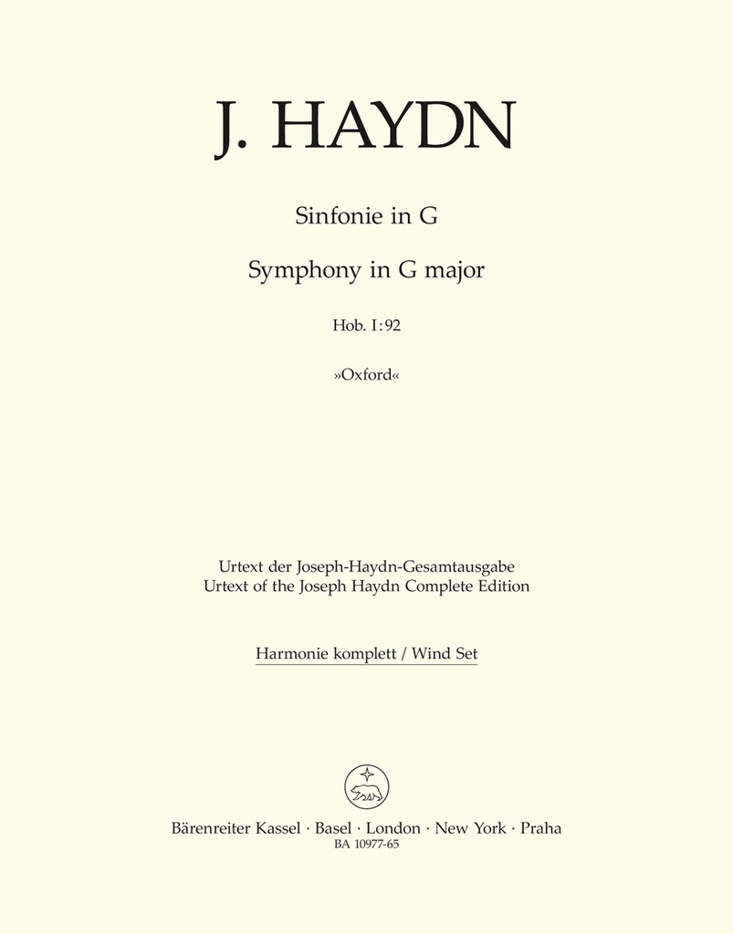 Symphony G major Hob. I:92 'Oxford' (Wind parts, Urtext edition)