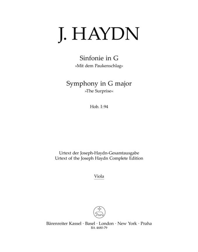 Symphony No.94 G major Hob. I:94 'The Surprise' (Viola)