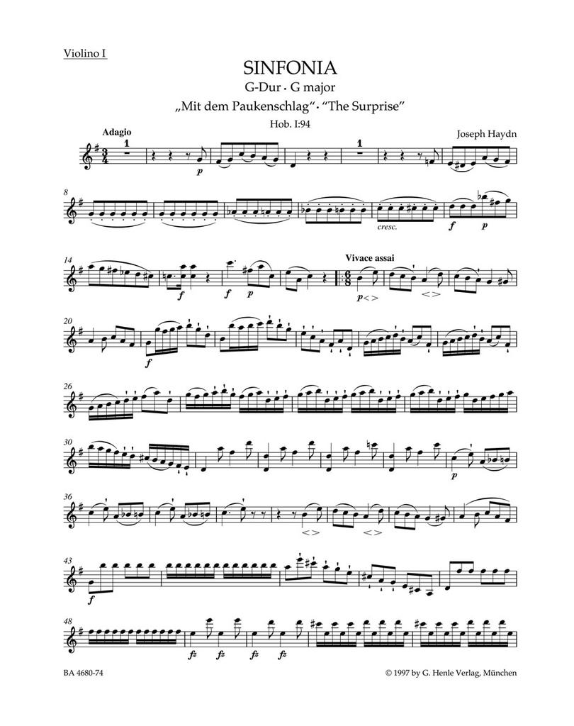 Symphony No.94 G major Hob. I:94 'The Surprise' (Violin 1)