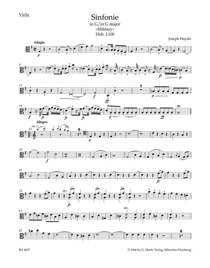 Symphony G major Hob. I:100 'Military' (Viola)