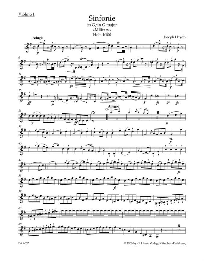 Symphony G major Hob. I:100 'Military' (Violin 1)