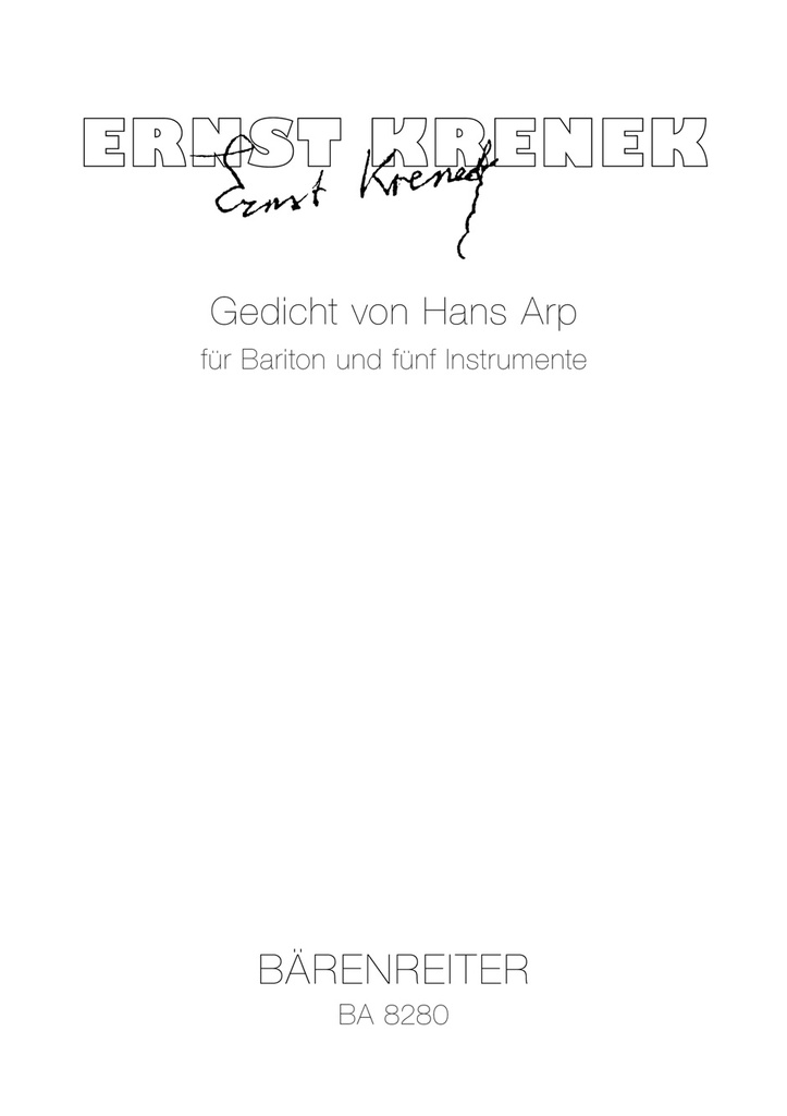 Gedicht von Hans Arp for Baritone and five Instruments (1926) (Score & parts)