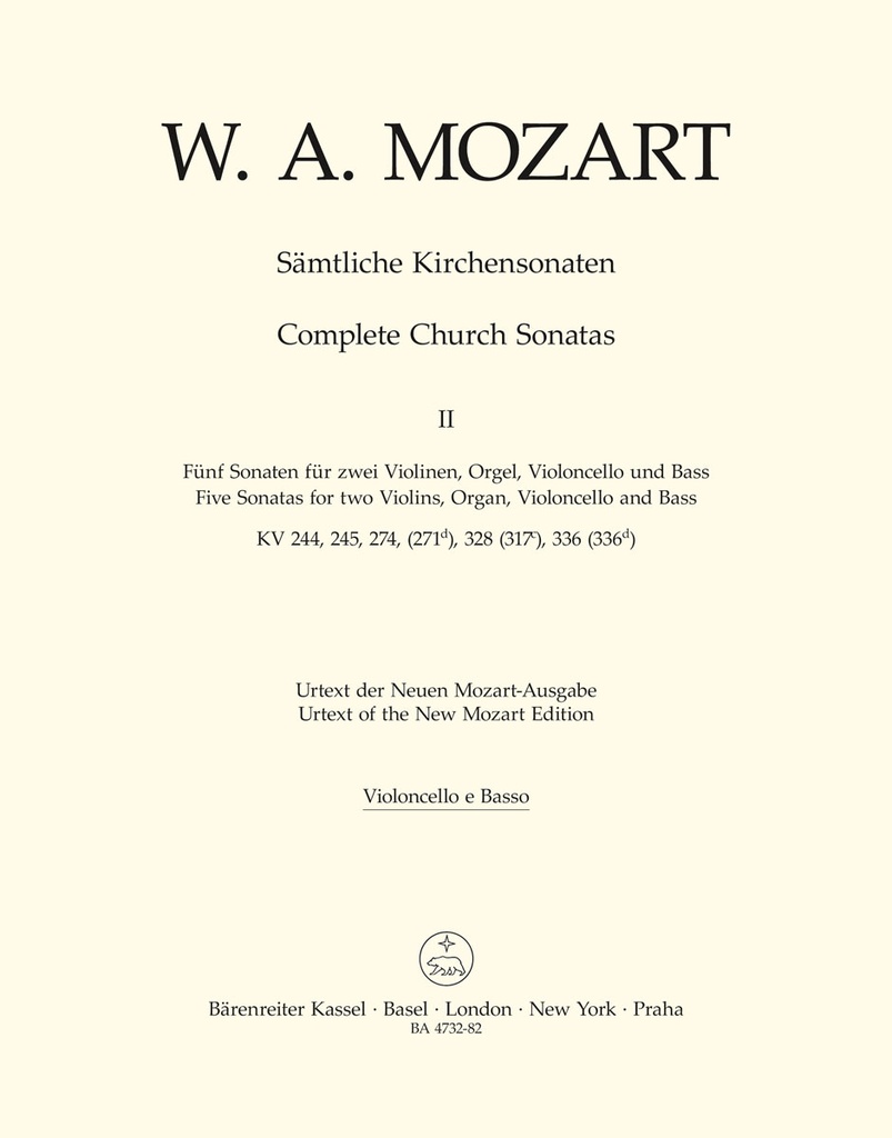 Complete Church Sonatas - Vol.2 Five Sonatas for two Violins, Organ, Violoncello and Bass- (Cello / double bass)