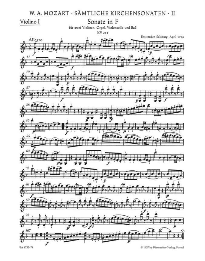 Complete Church Sonatas - Vol.2 Five Sonatas for two Violins, Organ, Violoncello and Bass- (Violin 1)