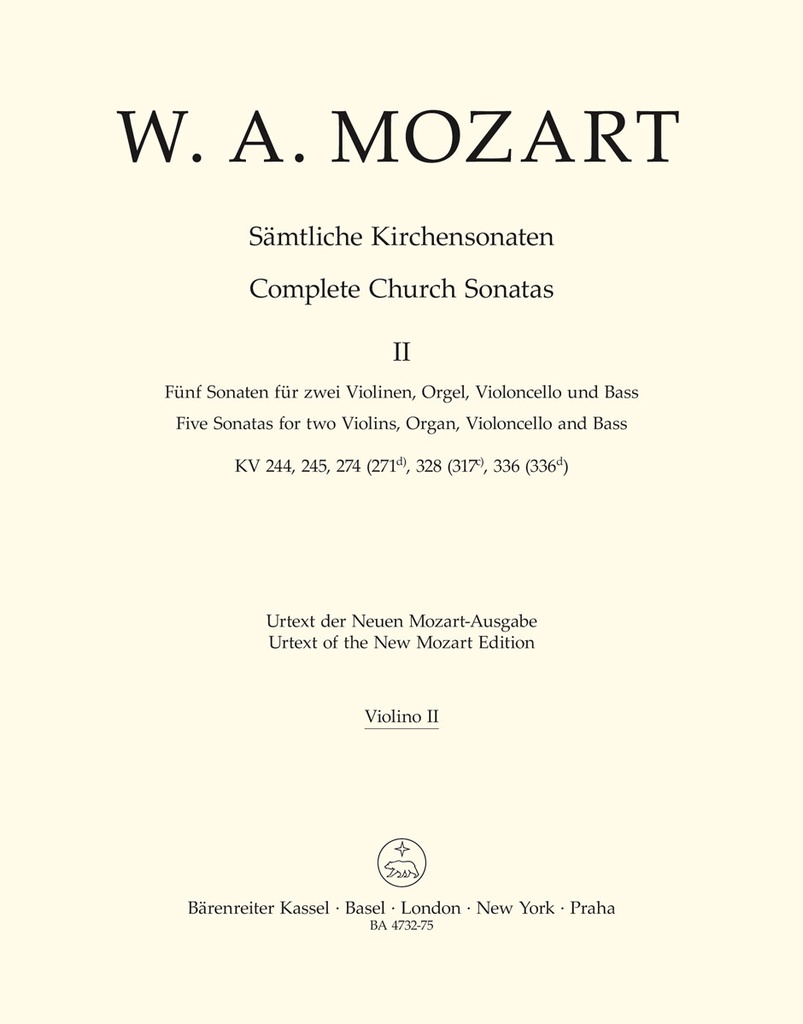Complete Church Sonatas - Vol.2 Five Sonatas for two Violins, Organ, Violoncello and Bass- (Violin 2)