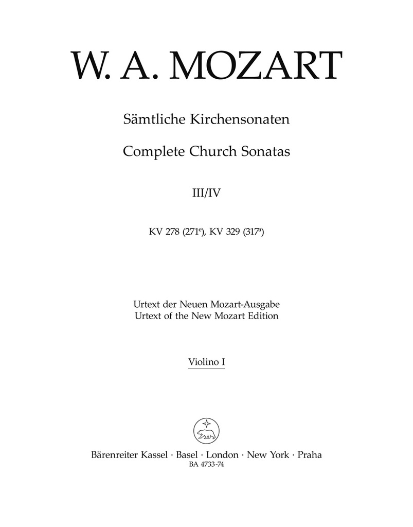 Complete Church Sonatas - Vol.3/4 -Two Sonatas for Organ and Orchestra (Violin 1)