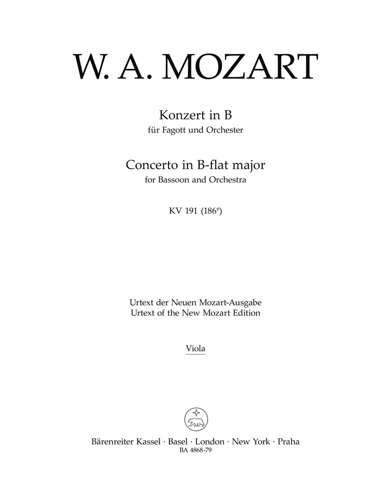 Concerto B-flat major, KV.191(186e) (Viola)