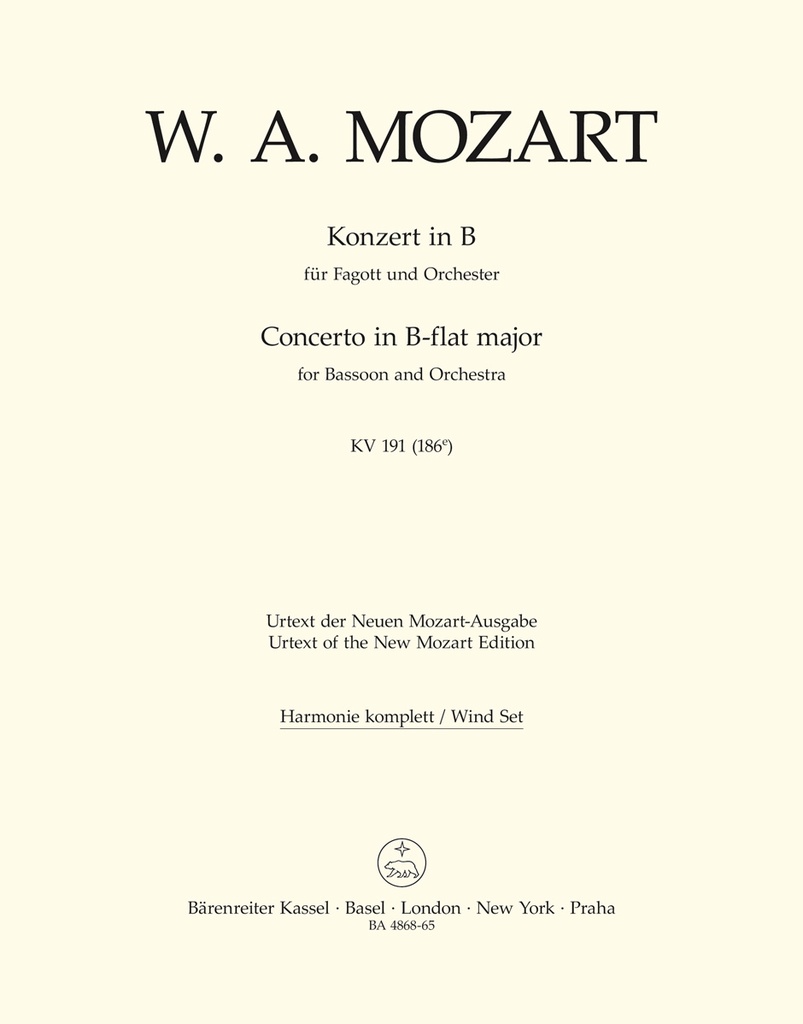Concerto B-flat major, KV.191(186e) (Wind parts, Urtext edition)