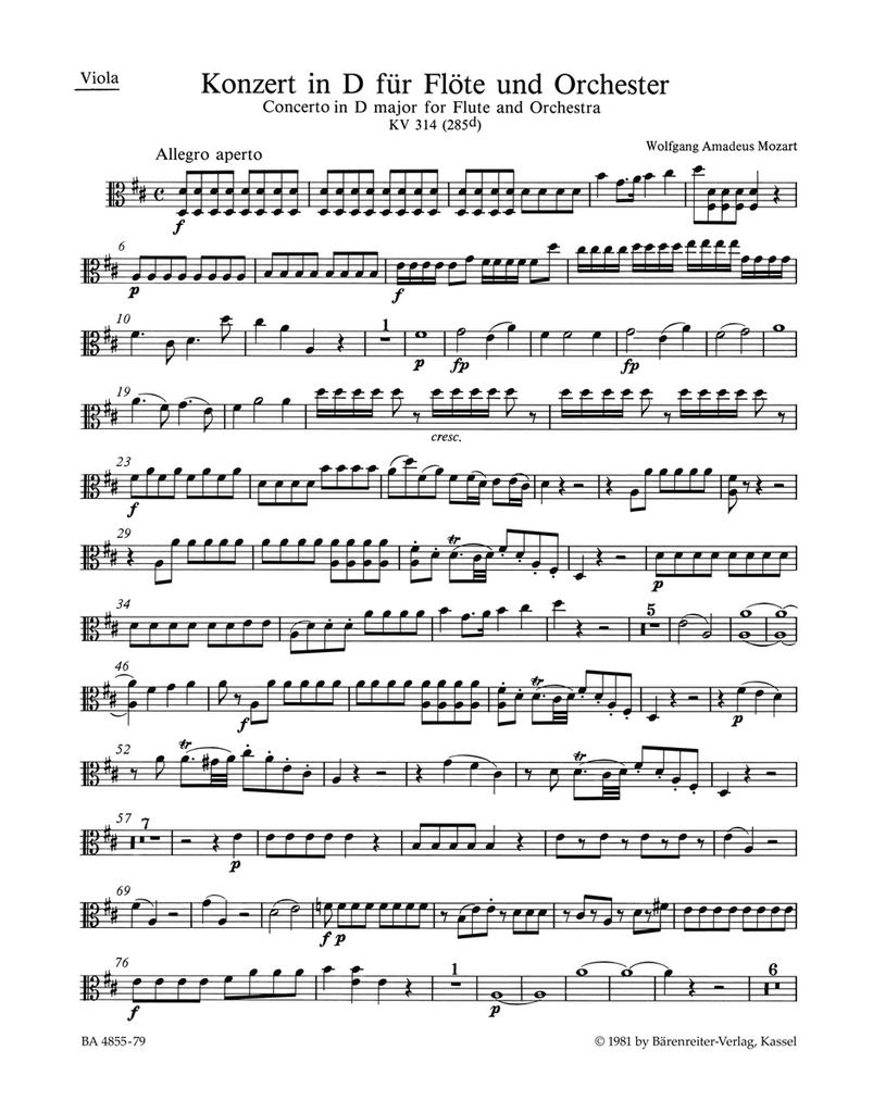 Concerto D major, KV.314 (285d) (Viola)