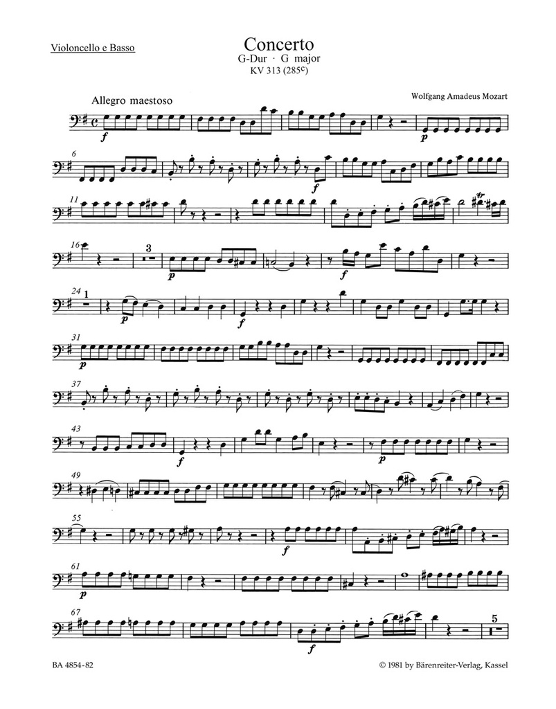 Concerto G major, KV.313 (285c) (Cello / Double bass)