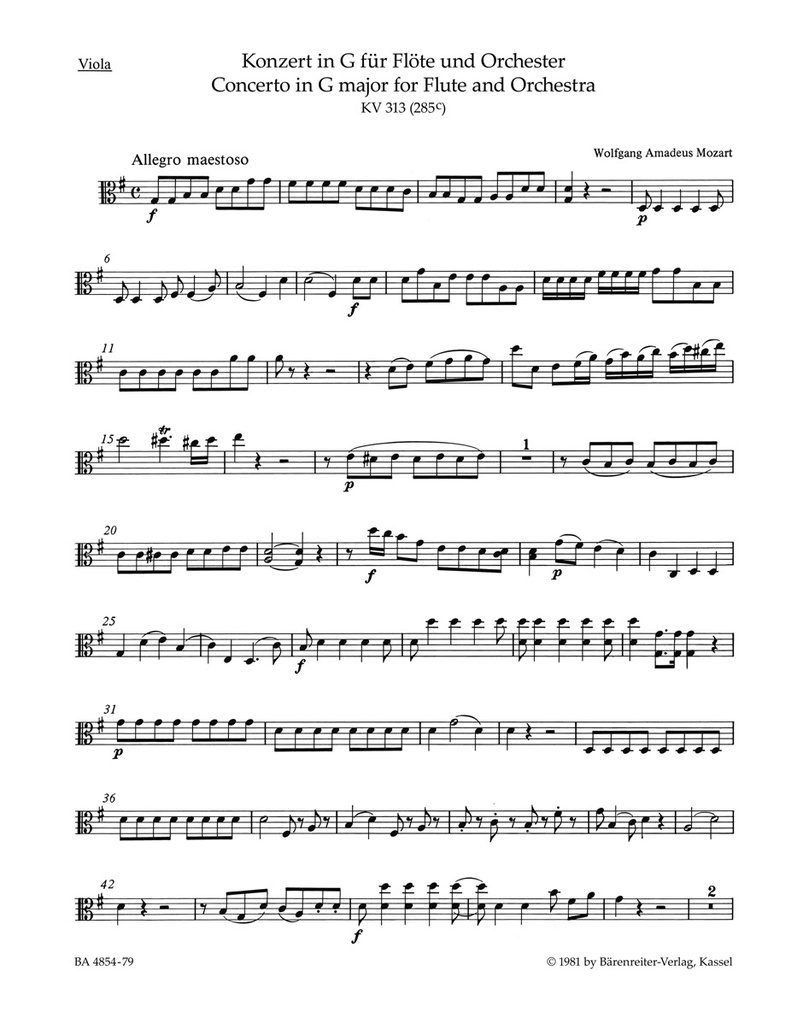 Concerto G major, KV.313 (285c) (Viola)