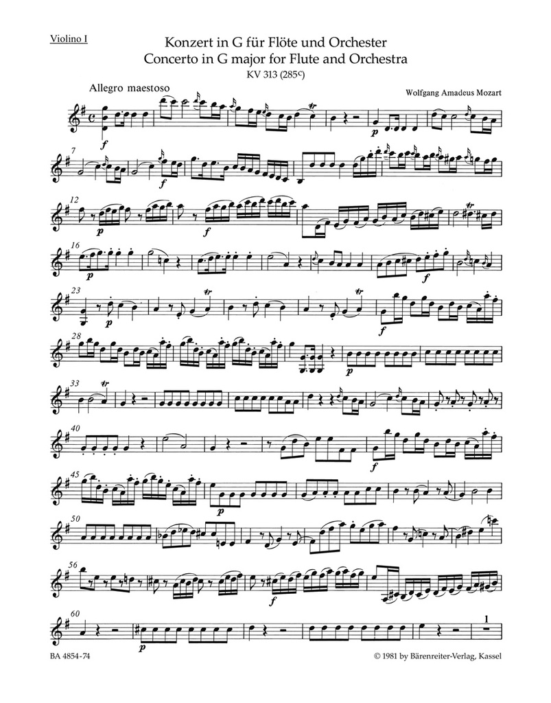 Concerto G major, KV.313 (285c) (Violin 1)